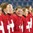 PREROV, CZECH REPUBLIC - JANUARY 10: Switzerland's Janine Hauser #10 and teammates are all smiles during the national anthem after a 2-1 preliminary round win over Japan at the 2017 IIHF Ice Hockey U18 Women's World Championship. (Photo by Steve Kingsman/HHOF-IIHF Images)

